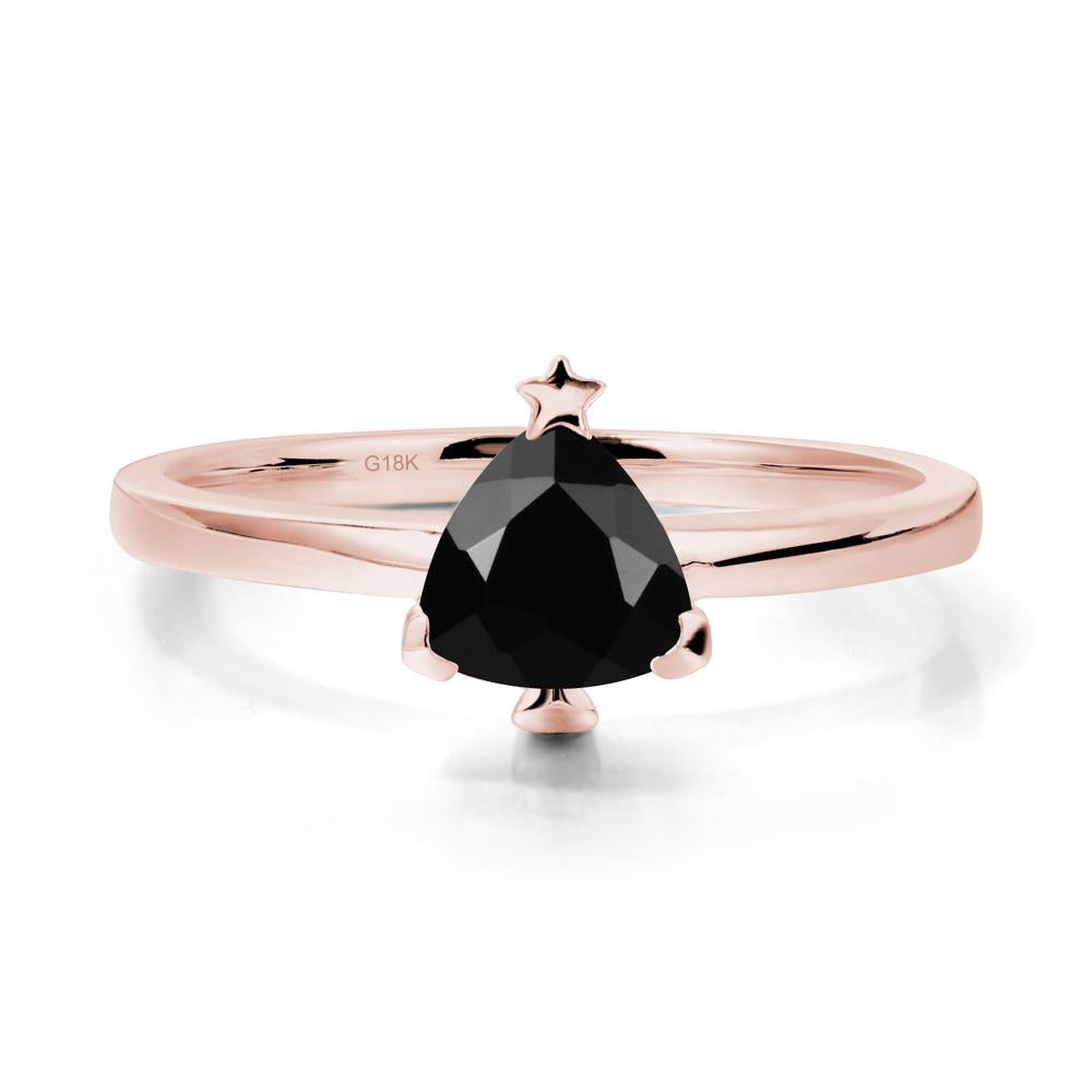 Christmas Tree Inspired Solitaire Black Spinel Ring - LUO Jewelry #metal_18k rose gold