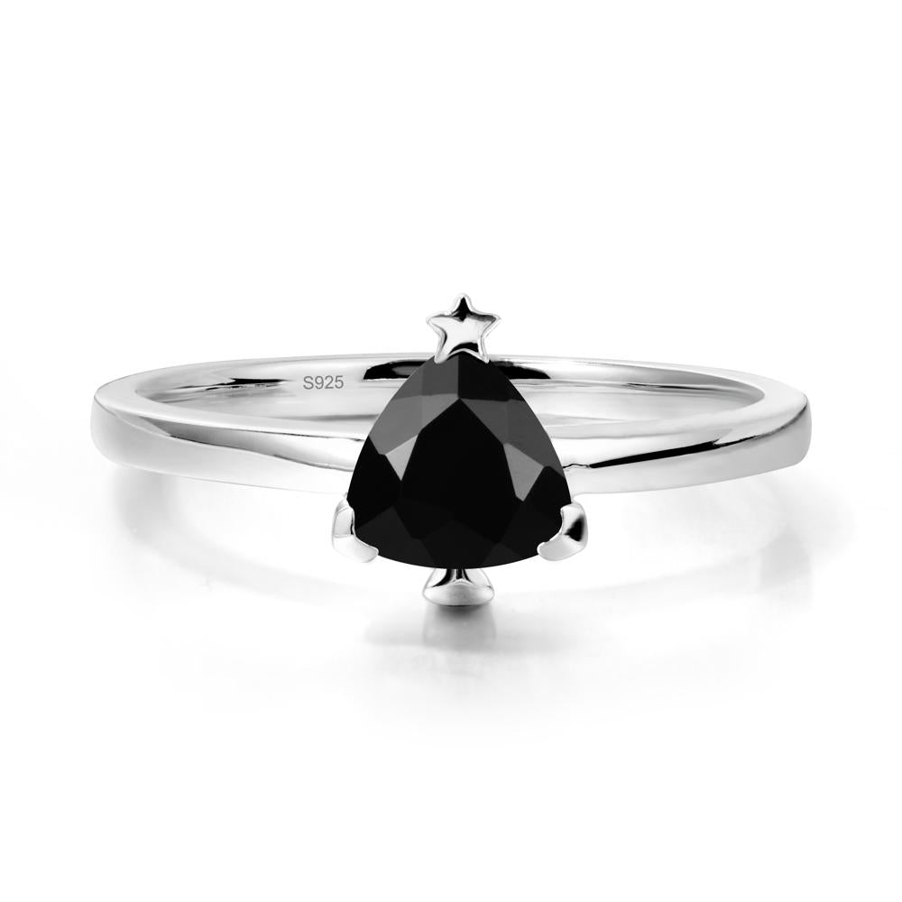 Christmas Tree Inspired Solitaire Black Spinel Ring - LUO Jewelry #metal_sterling silver