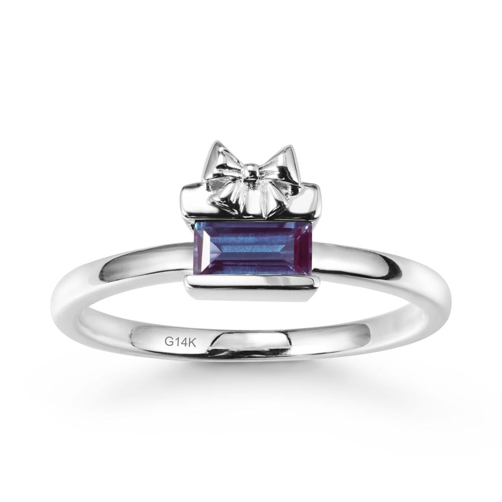 Horizontal Baguette Alexandrite Ring - LUO Jewelry #metal_14k white gold