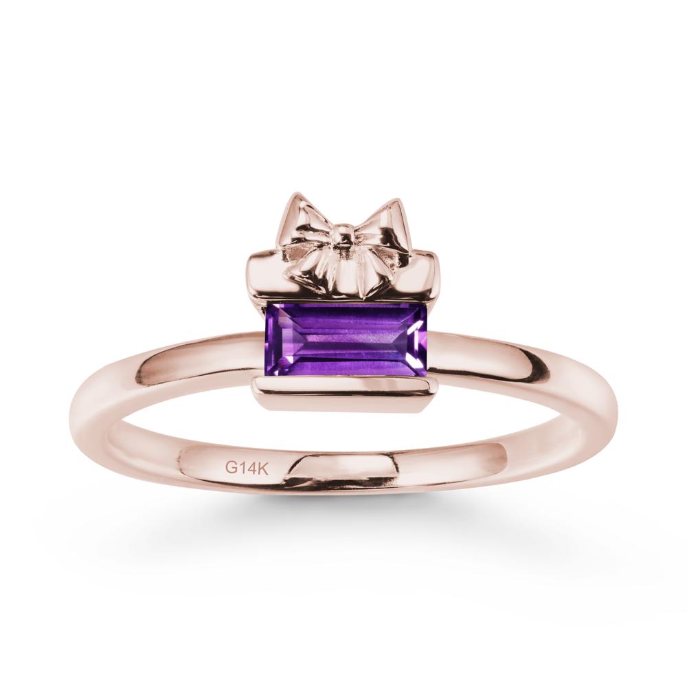 Bezel Bow Knot East West Amethyst Ring - LUO Jewelry #metal_14k rose gold