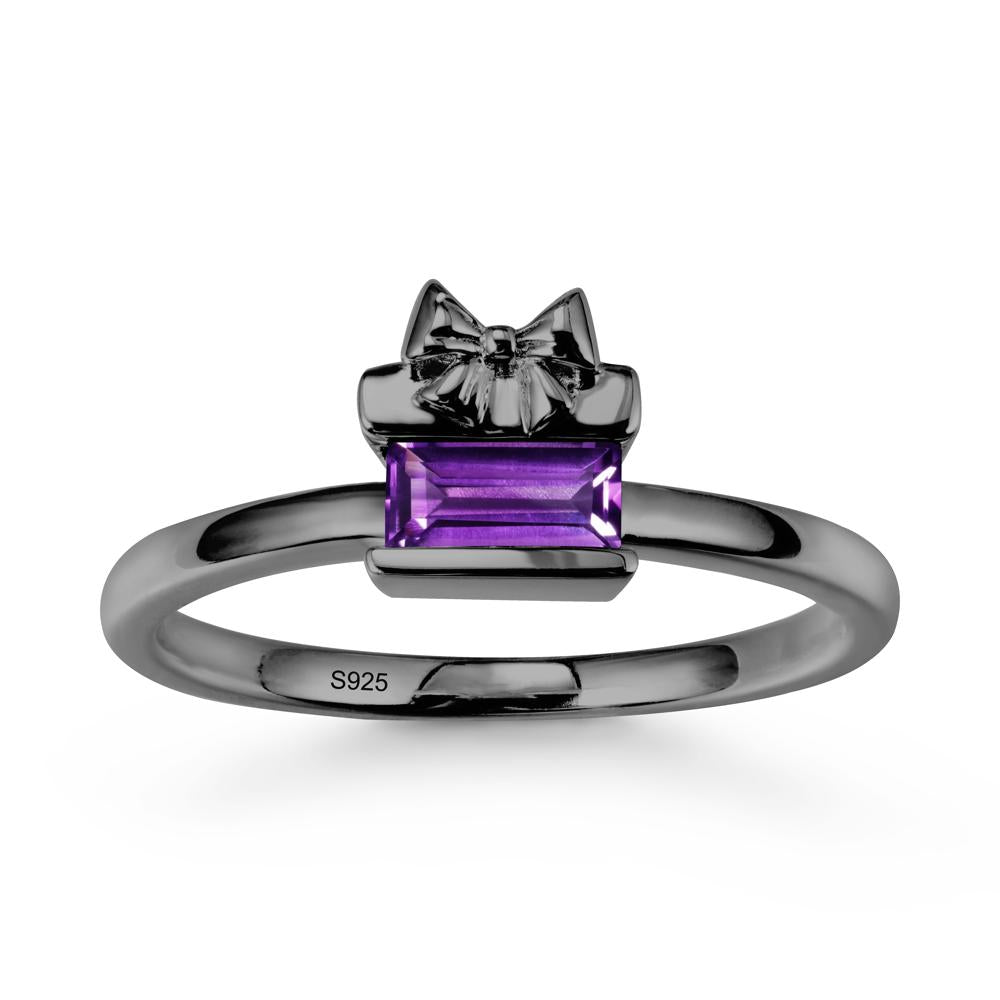 Bezel Bow Knot East West Amethyst Ring - LUO Jewelry #metal_black finish sterling silver