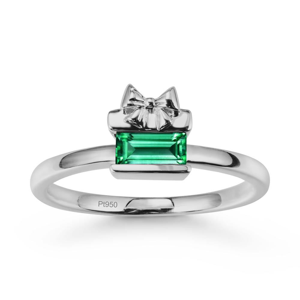Bezel Bow Knot East West Emerald Ring - LUO Jewelry #metal_platinum