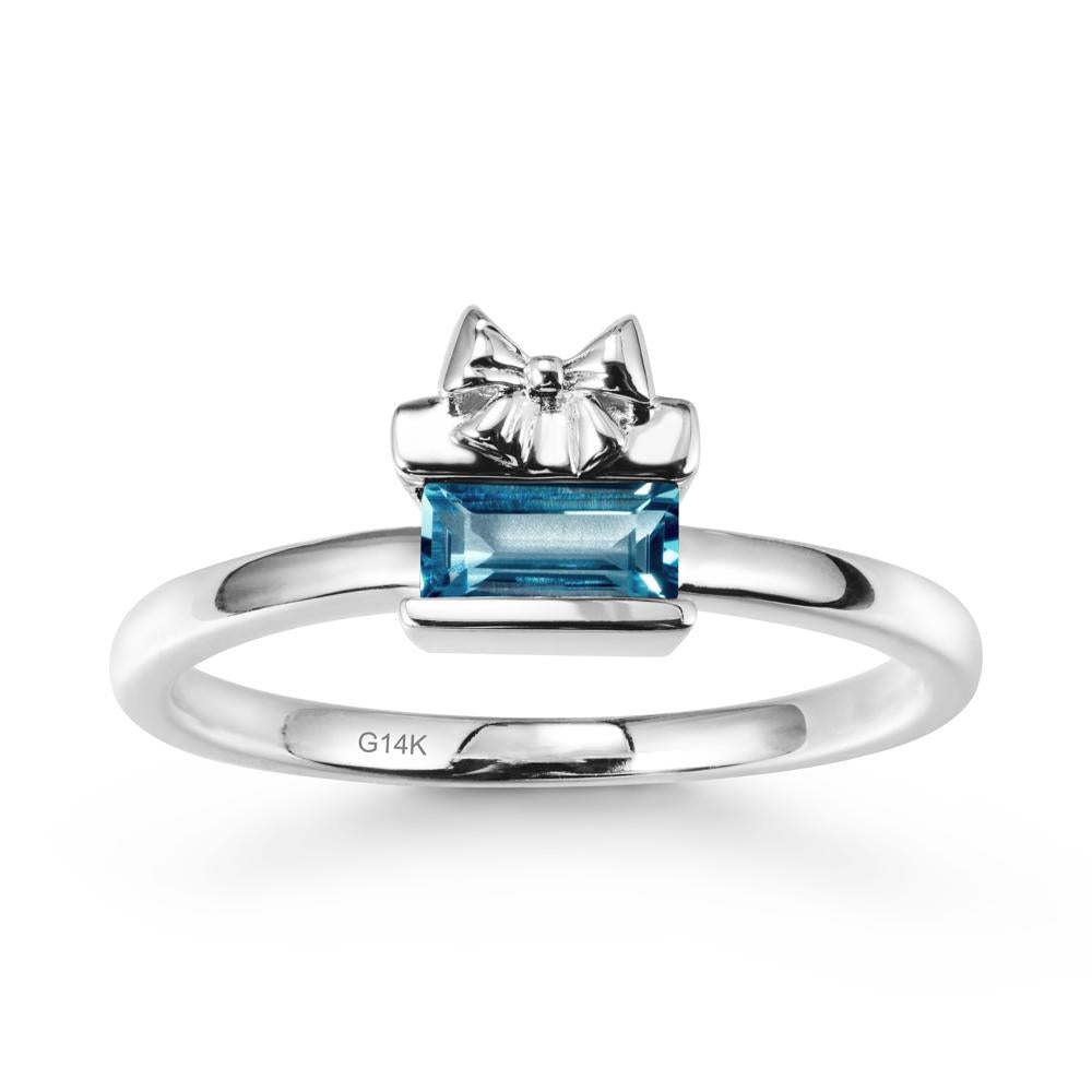 Gift Box Inspired Solitaire London Blue Topaz Ring - LUO Jewelry #metal_14k white gold