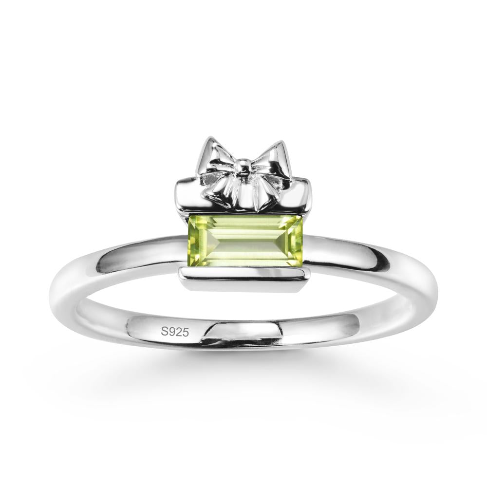 Bezel Bow Knot East West Peridot Ring - LUO Jewelry #metal_sterling silver