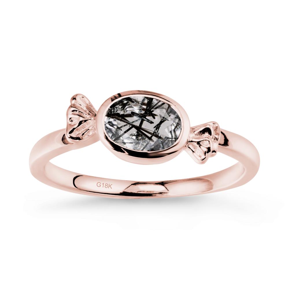 East-West Halloween Black Rutilated Quartz Ring - LUO Jewelry #metal_18k rose gold