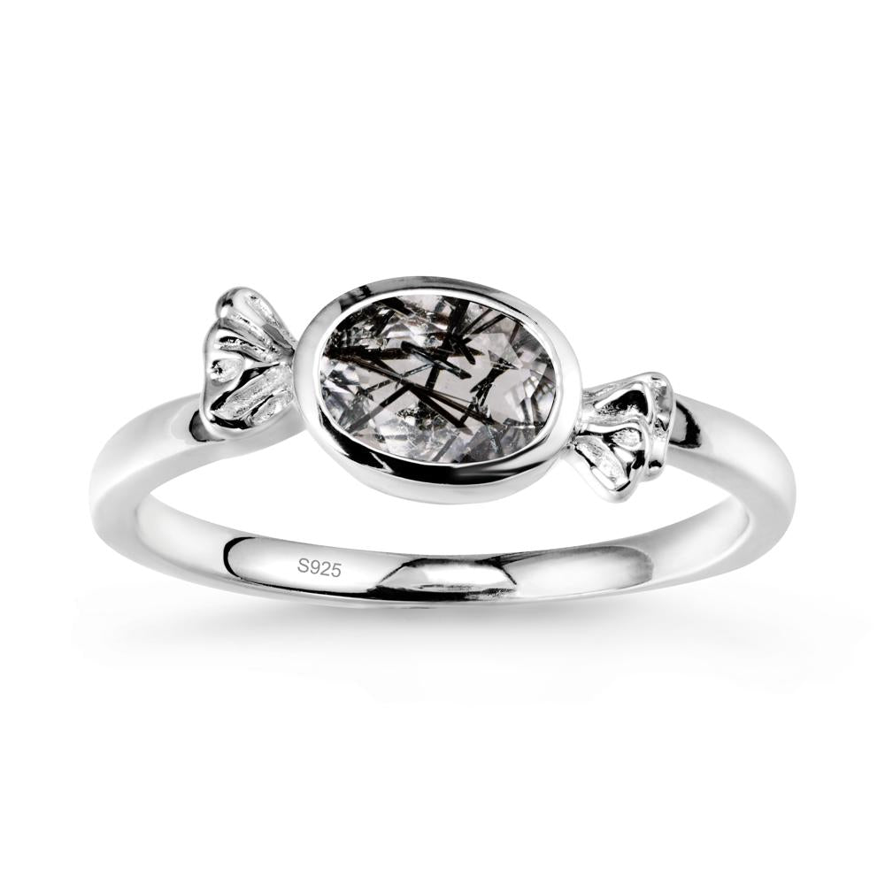 East-West Halloween Black Rutilated Quartz Ring - LUO Jewelry #metal_sterling silver