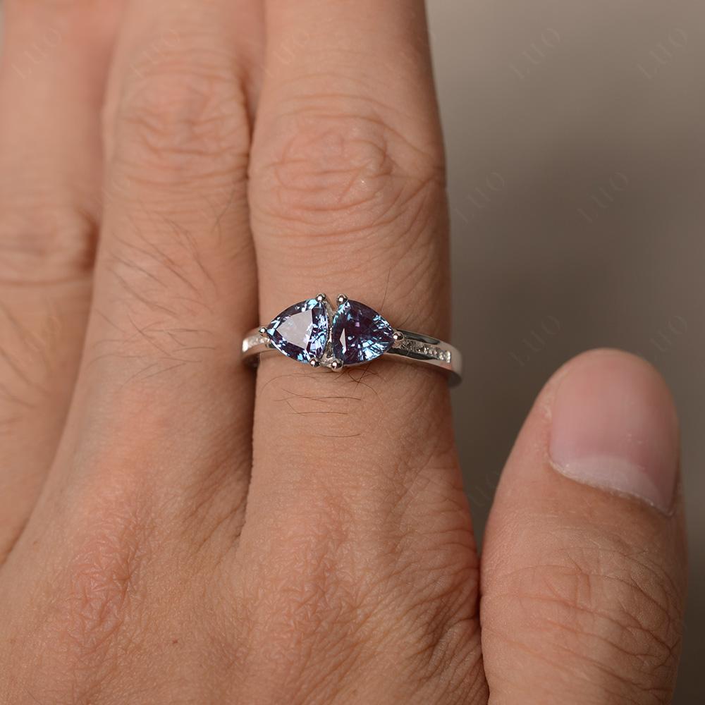 Trillion Cut Two Stone Alexandrite Ring - LUO Jewelry 