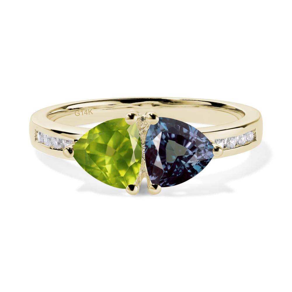 Trillion Cut Alexandrite and Peridot Ring - LUO Jewelry #metal_14k yellow gold