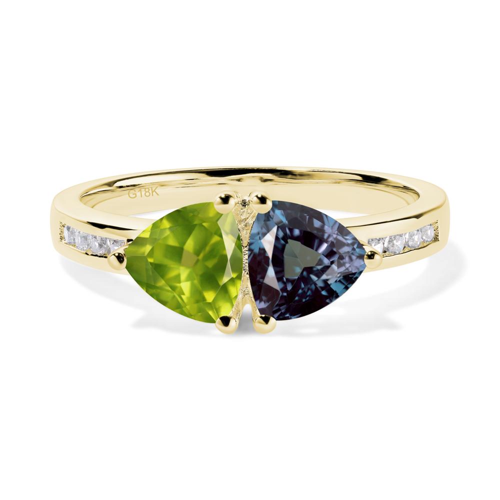 Trillion Cut Alexandrite and Peridot Ring - LUO Jewelry #metal_18k yellow gold