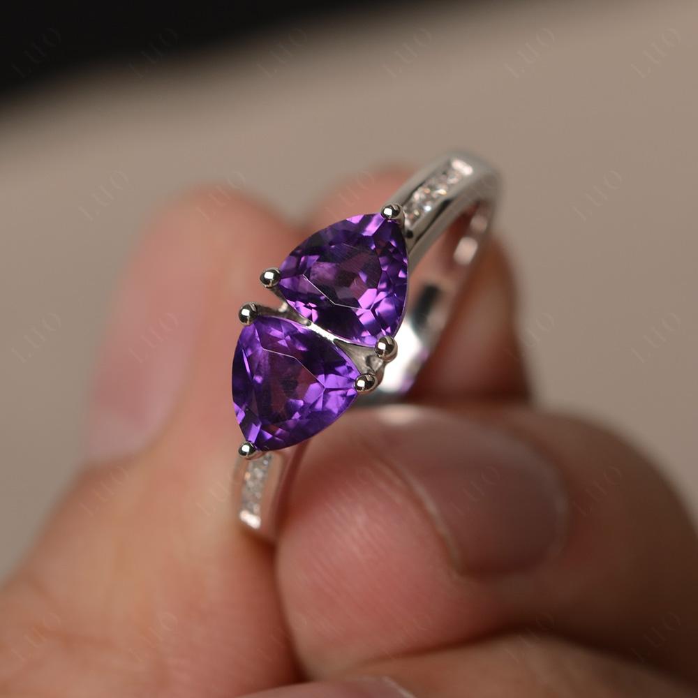 Trillion Cut Two Stone Amethyst Ring - LUO Jewelry 