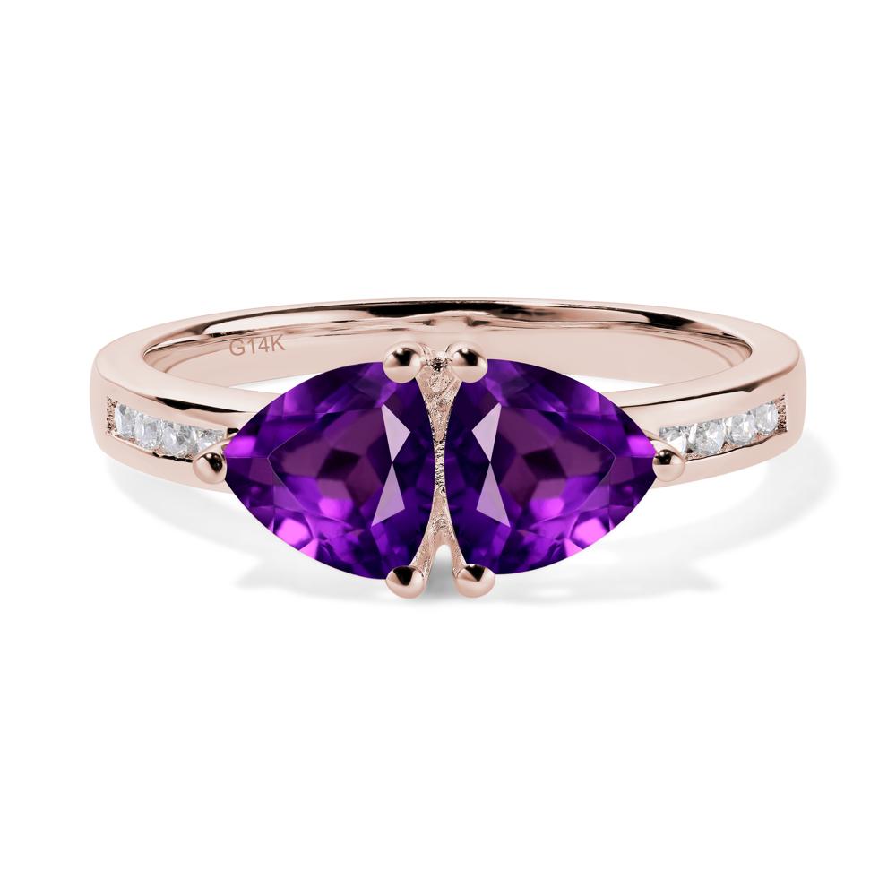 Trillion Cut Two Stone Amethyst Ring - LUO Jewelry #metal_14k rose gold