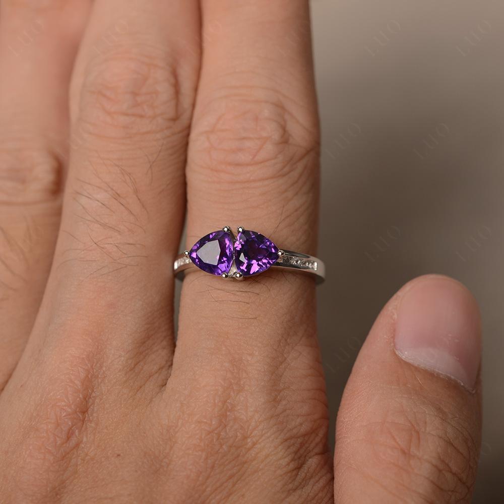 Trillion Cut Two Stone Amethyst Ring - LUO Jewelry 