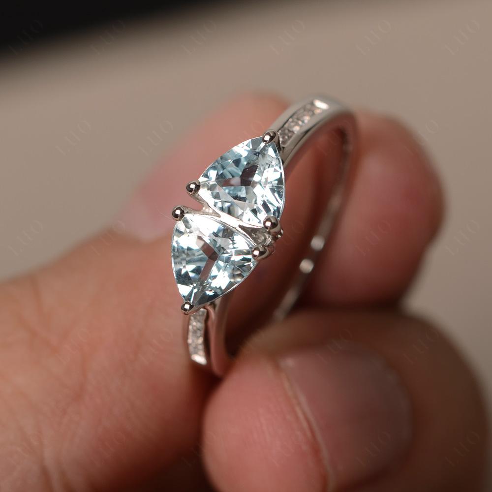 Trillion Cut Two Stone Aquamarine Ring - LUO Jewelry 