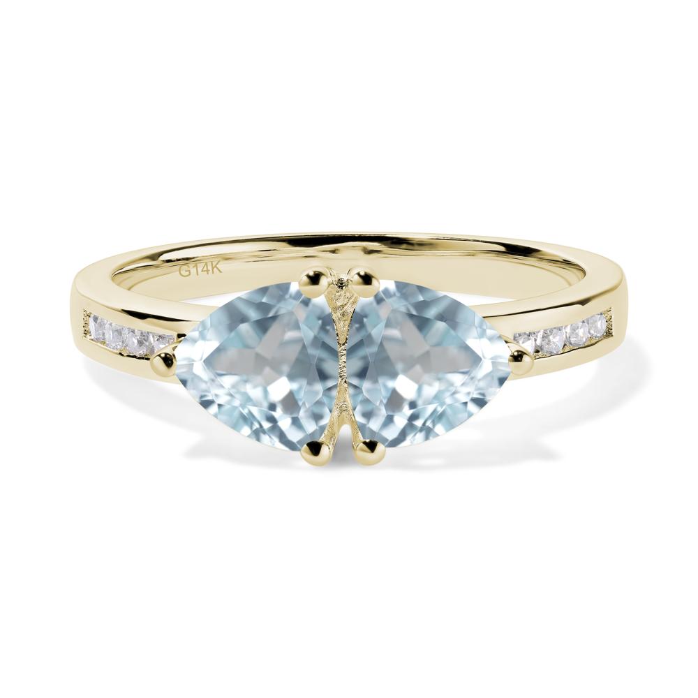 Trillion Cut Two Stone Aquamarine Ring - LUO Jewelry #metal_14k yellow gold