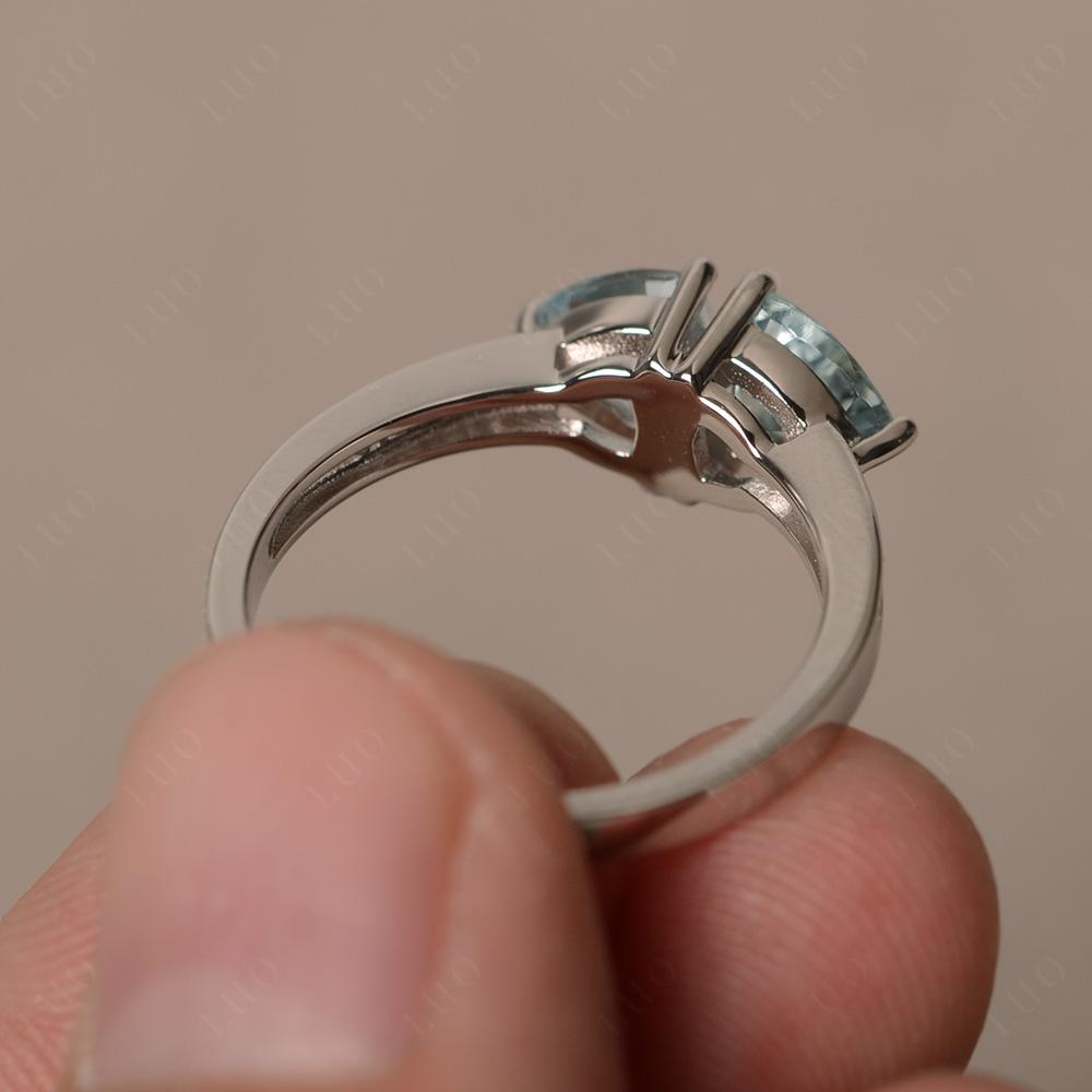 Trillion Cut Two Stone Aquamarine Ring - LUO Jewelry 