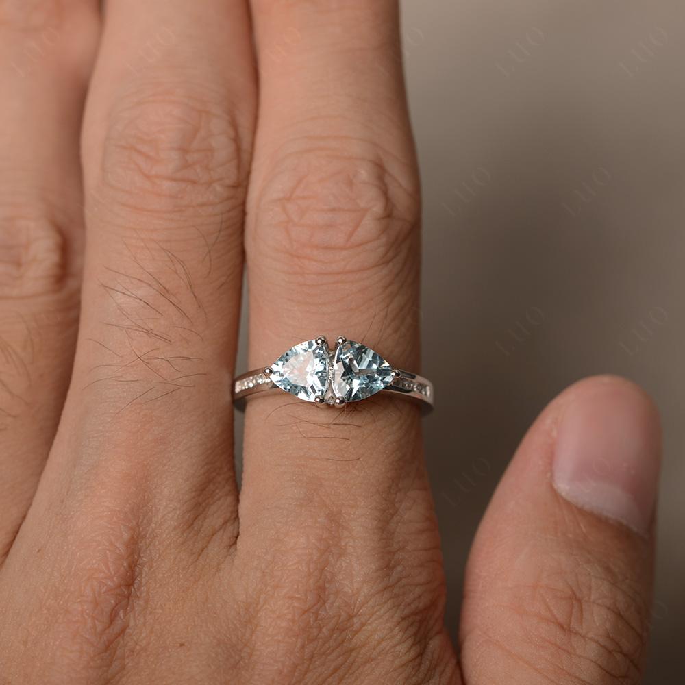 Trillion Cut Two Stone Aquamarine Ring - LUO Jewelry 