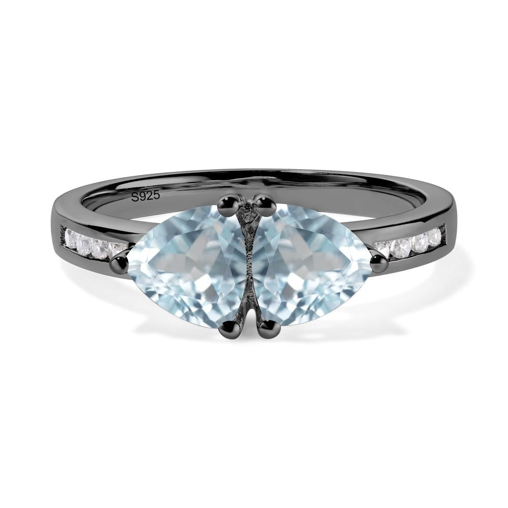 Trillion Cut Two Stone Aquamarine Ring - LUO Jewelry #metal_black finish sterling silver