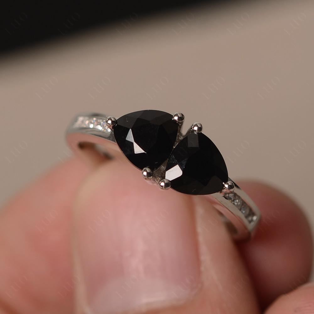 Trillion Cut Two Stone Black Spinel Ring - LUO Jewelry 