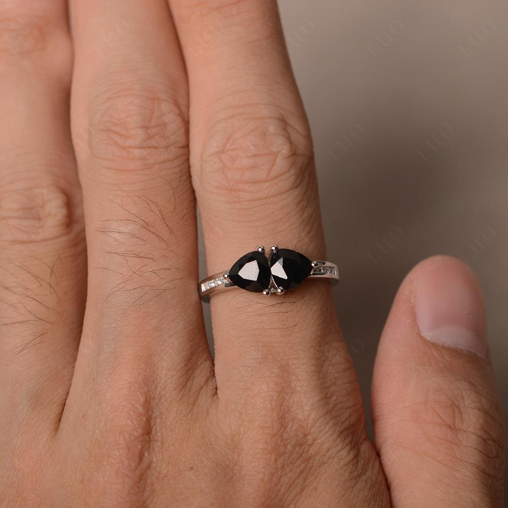 Trillion Cut Two Stone Black Spinel Ring - LUO Jewelry 