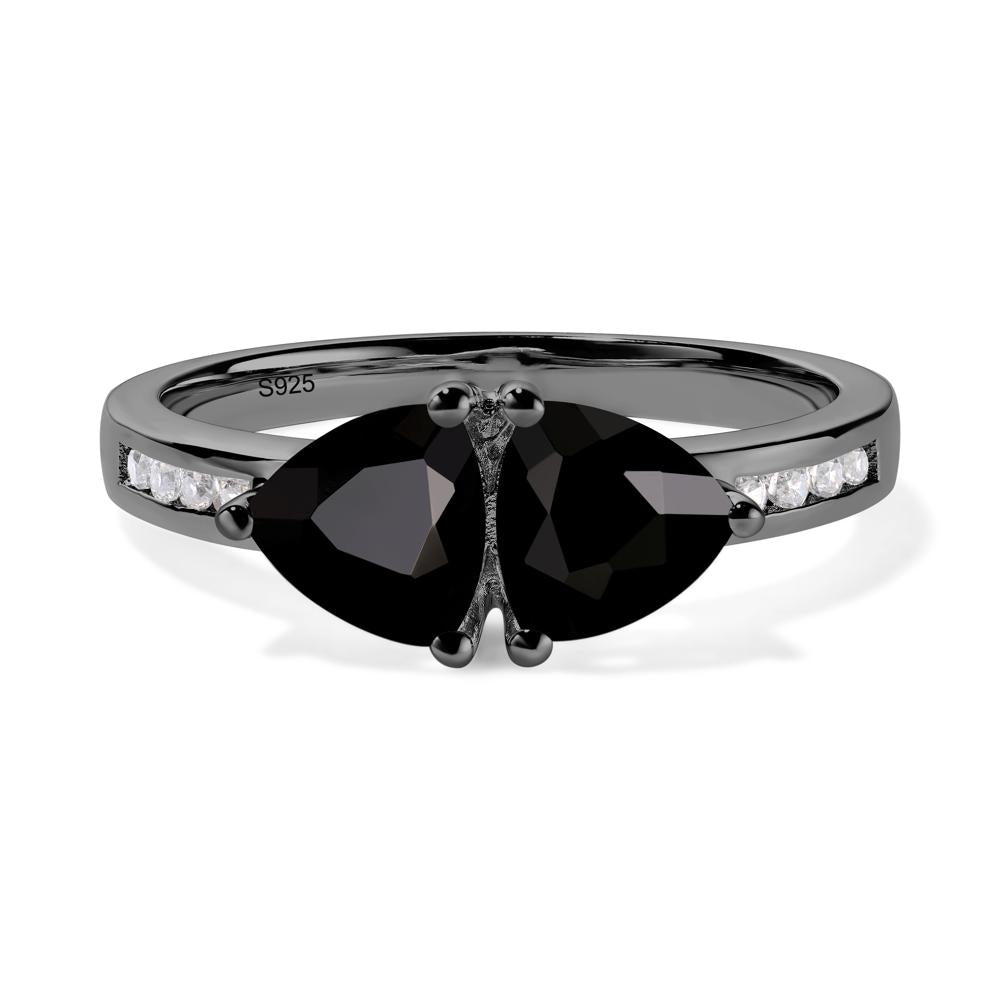 Trillion Cut Two Stone Black Spinel Ring - LUO Jewelry #metal_black finish sterling silver