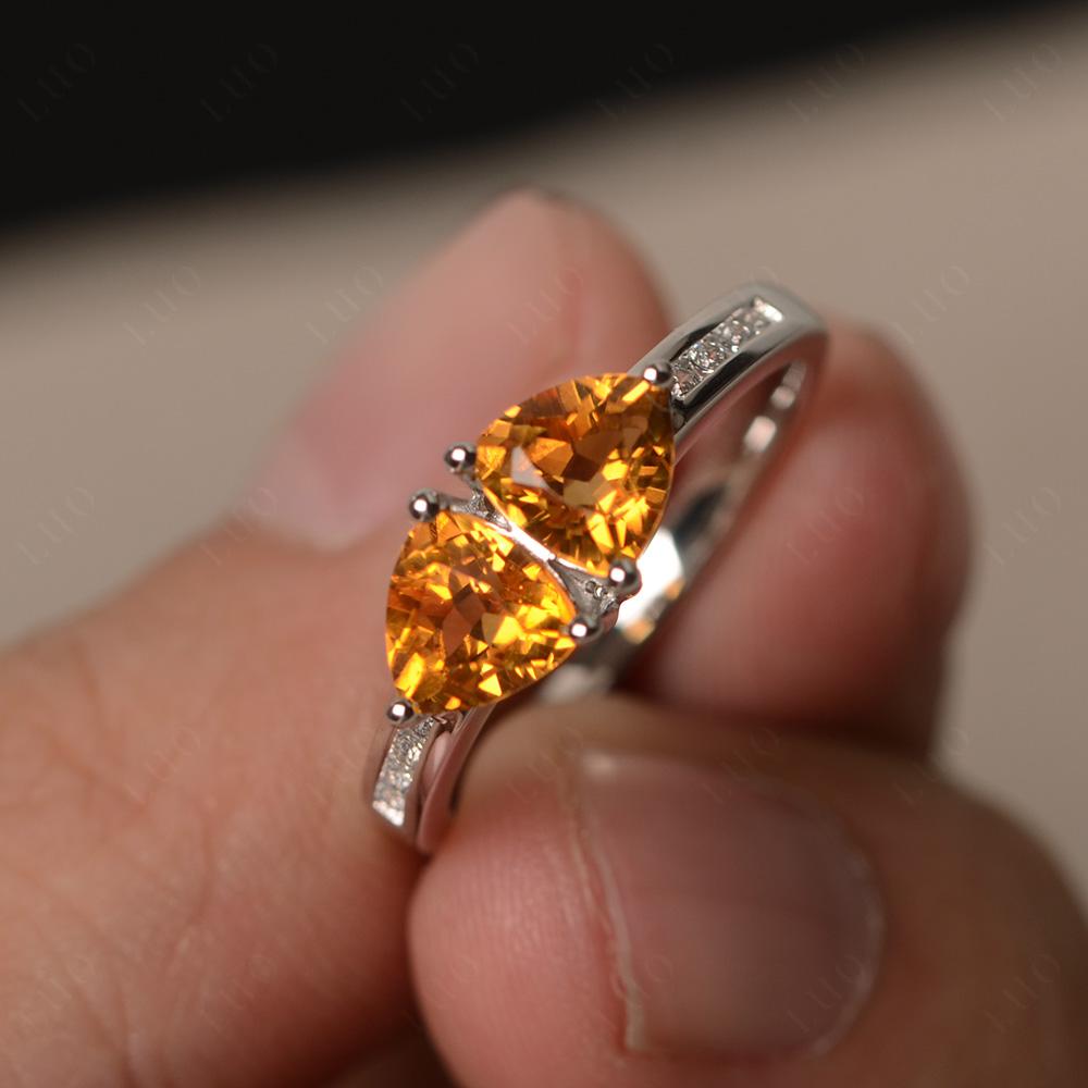 Trillion Cut Two Stone Citrine Ring - LUO Jewelry 