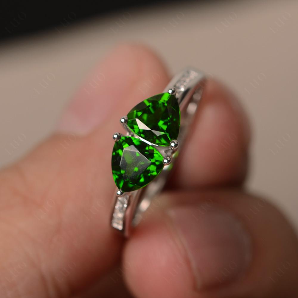 Trillion Cut Two Stone Diopside Ring - LUO Jewelry 