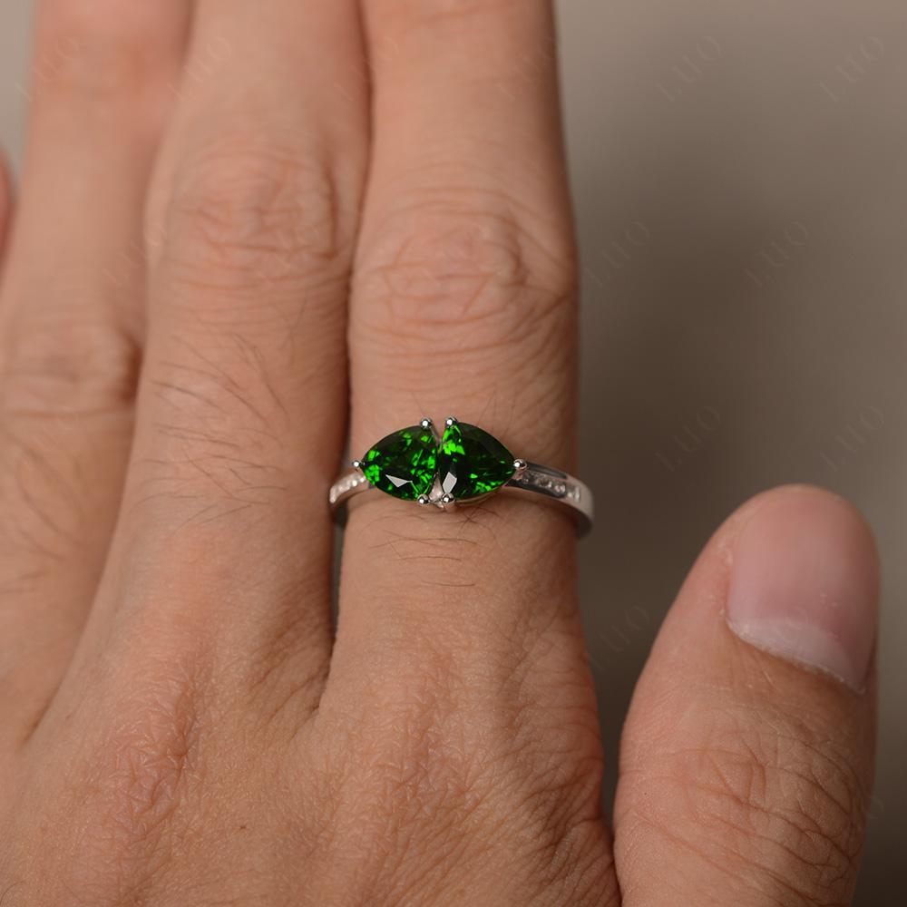 Trillion Cut Two Stone Diopside Ring - LUO Jewelry 
