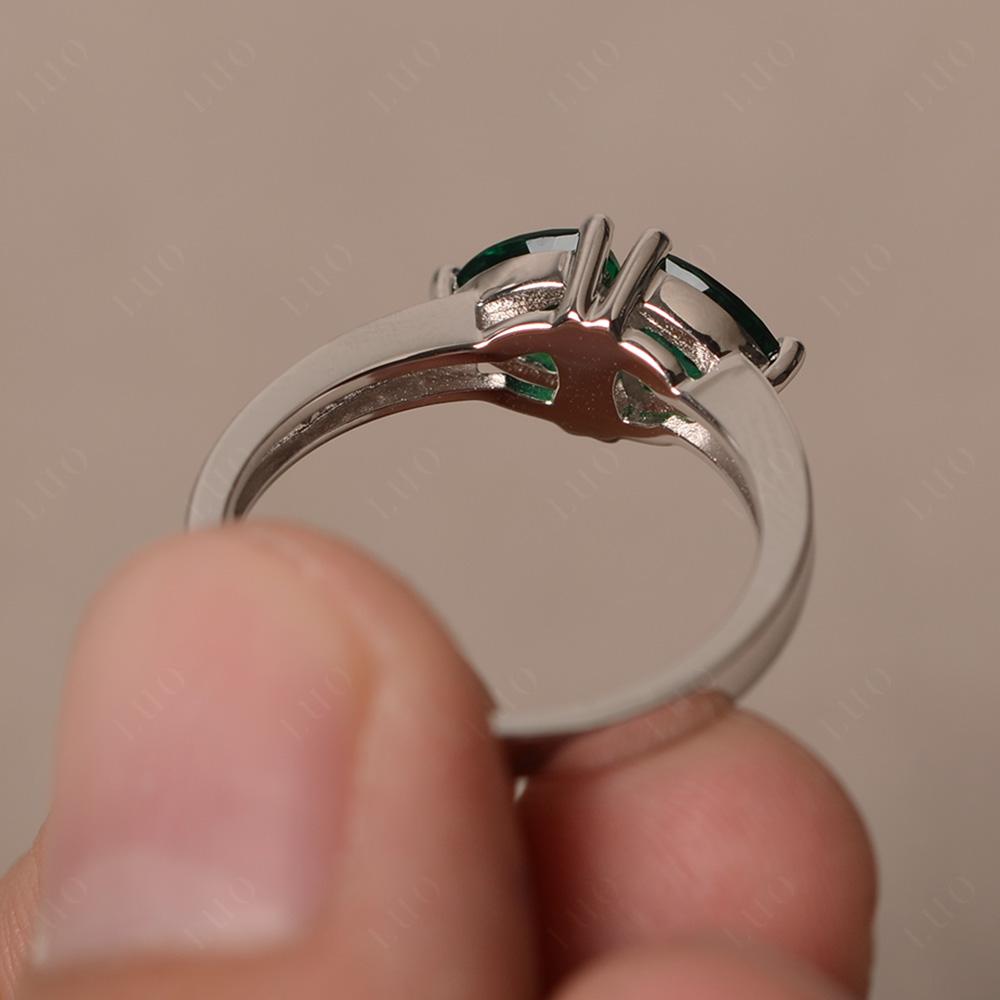 Trillion Cut Two Stone Emerald Ring - LUO Jewelry 