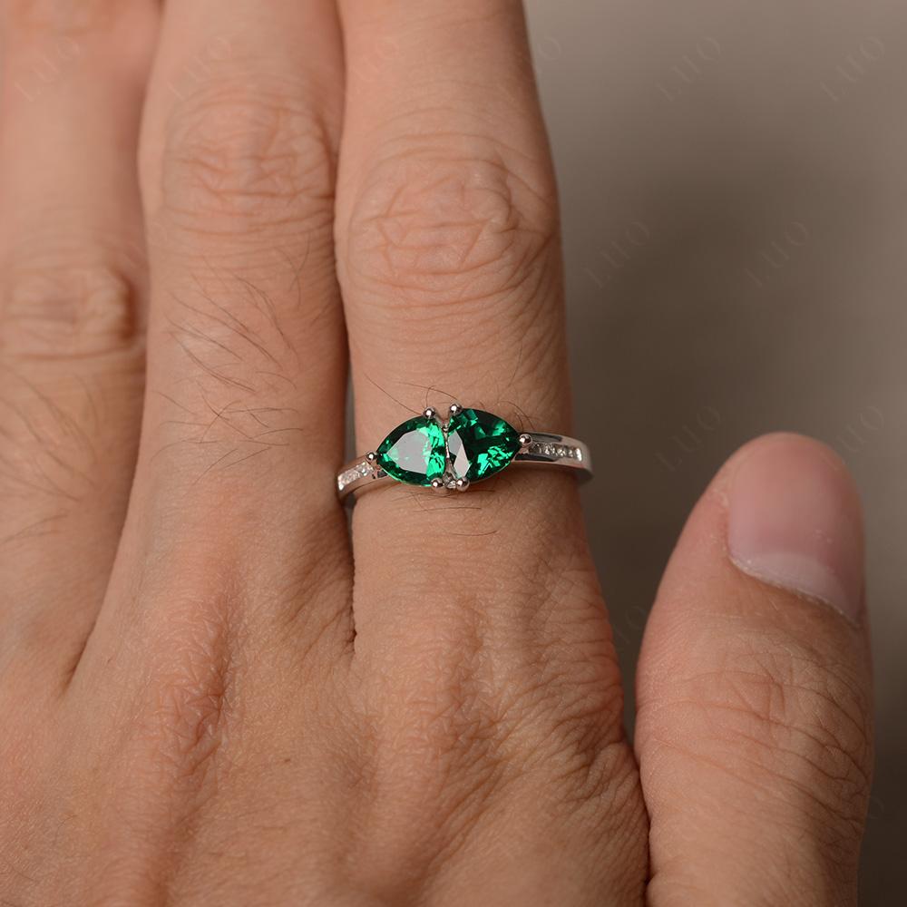 Trillion Cut Two Stone Emerald Ring - LUO Jewelry 