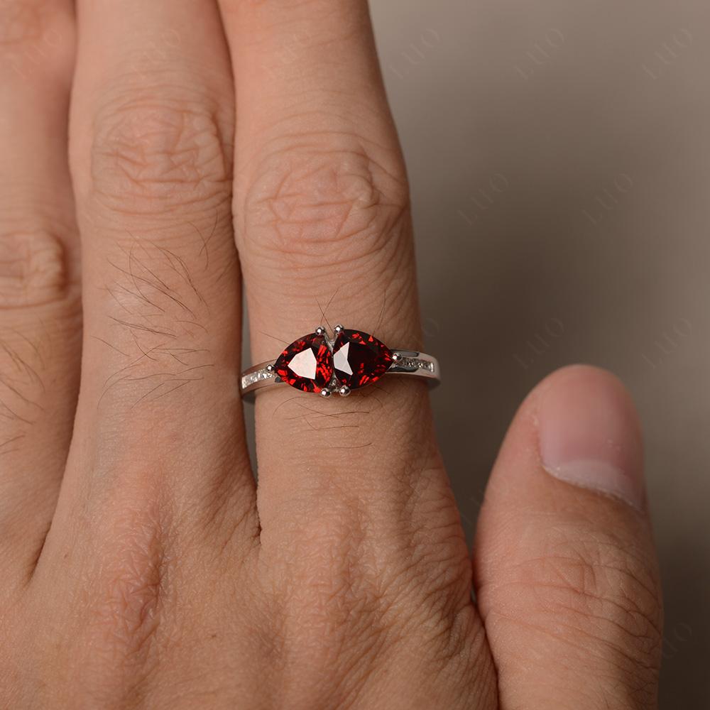 Trillion Cut Two Stone Garnet Ring - LUO Jewelry 