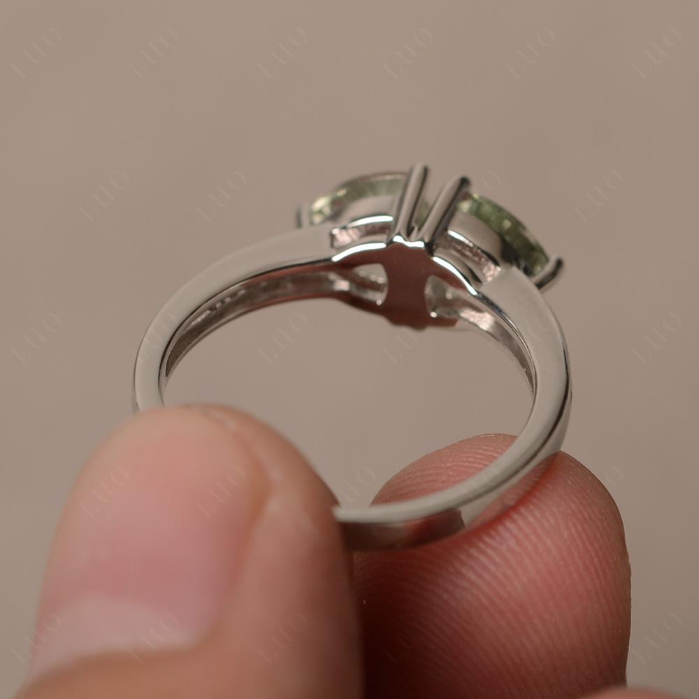 Trillion Cut Two Stone Green Amethyst Ring - LUO Jewelry 