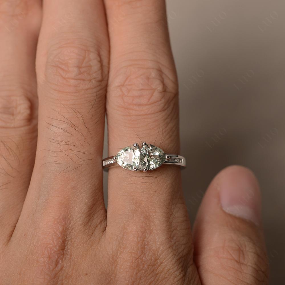 Trillion Cut Two Stone Green Amethyst Ring - LUO Jewelry 