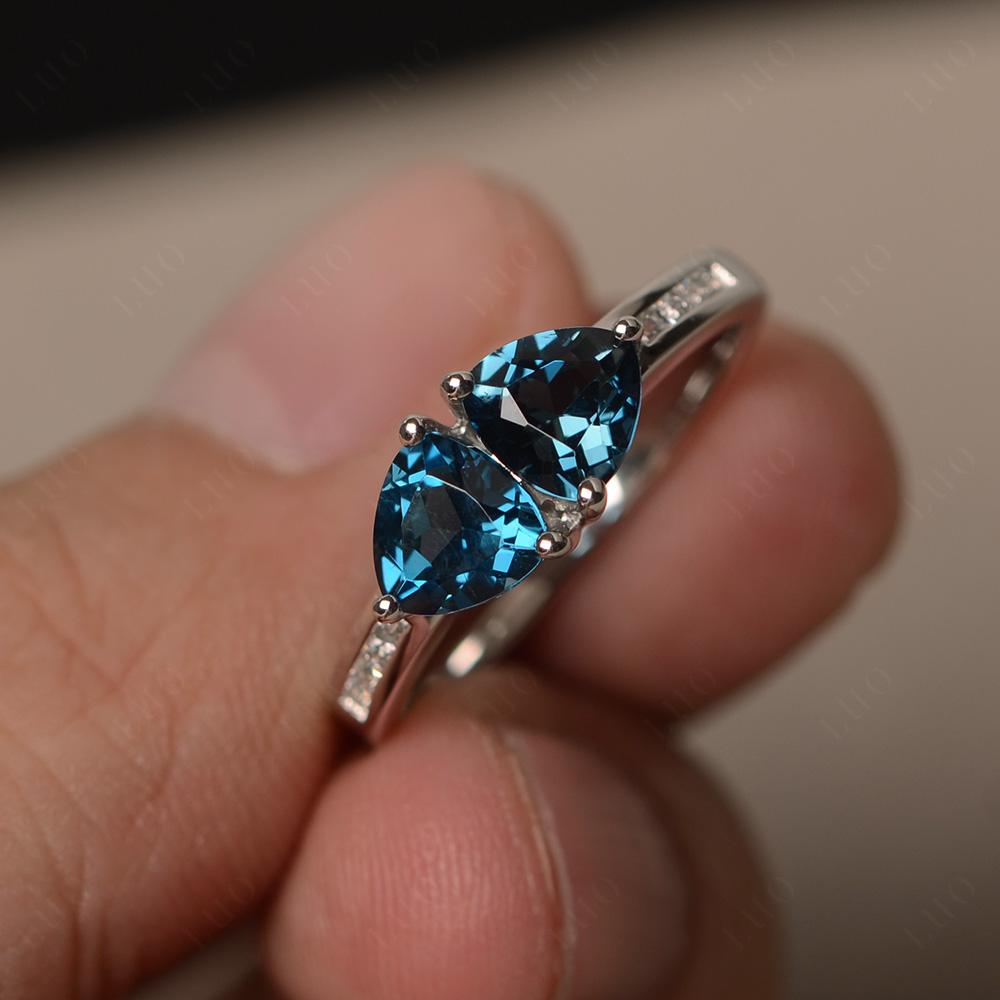 Trillion Cut Two Stone London Blue Topaz Ring - LUO Jewelry 