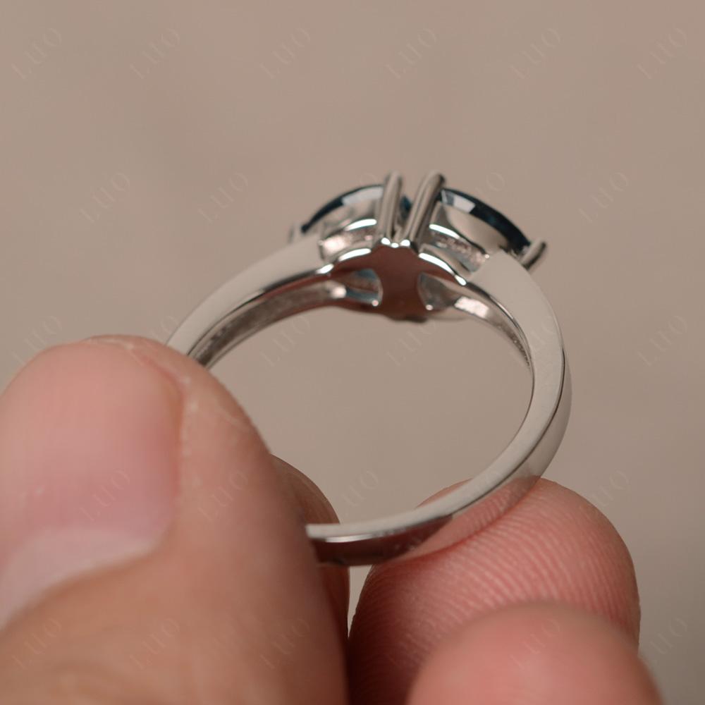 Trillion Cut Two Stone London Blue Topaz Ring - LUO Jewelry 