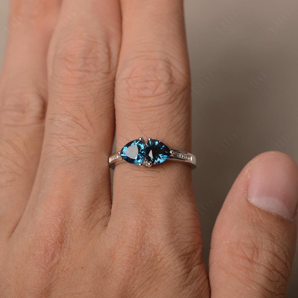 Trillion Cut Two Stone London Blue Topaz Ring - LUO Jewelry 