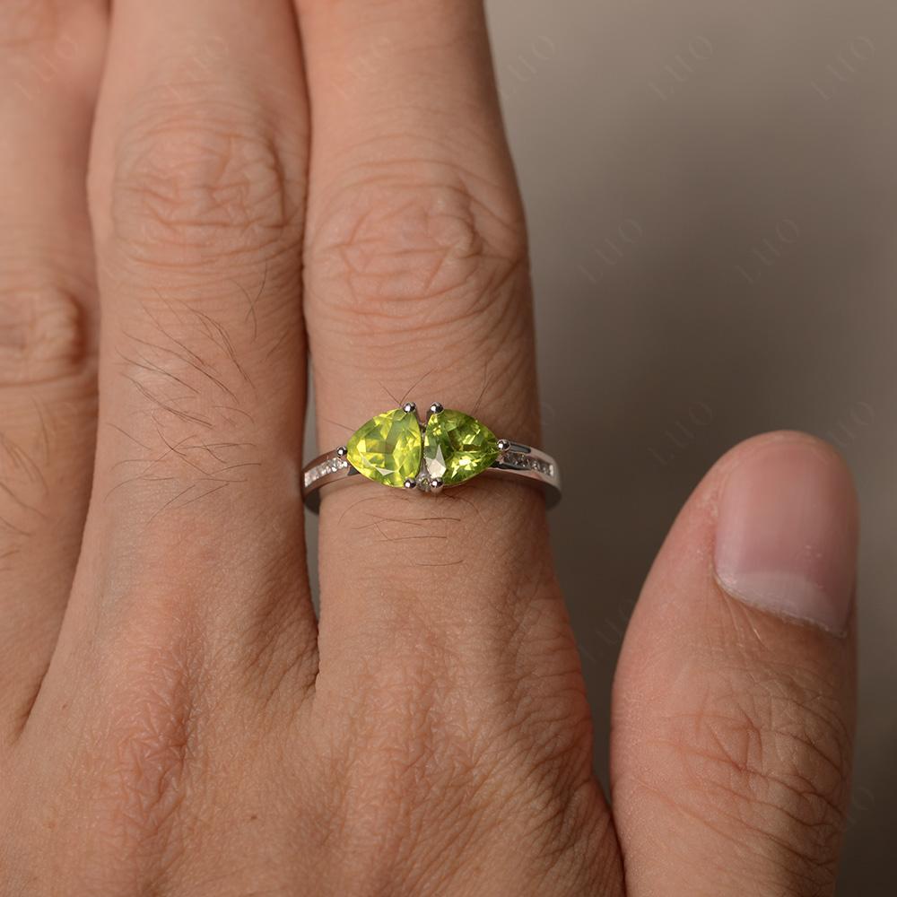 Trillion Cut Two Stone Peridot Ring - LUO Jewelry 