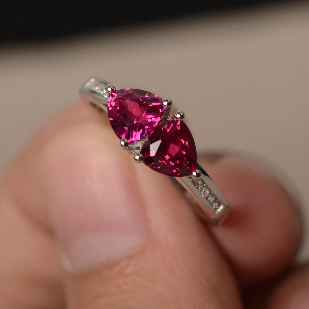 Trillion Cut Two Stone Ruby Ring - LUO Jewelry 