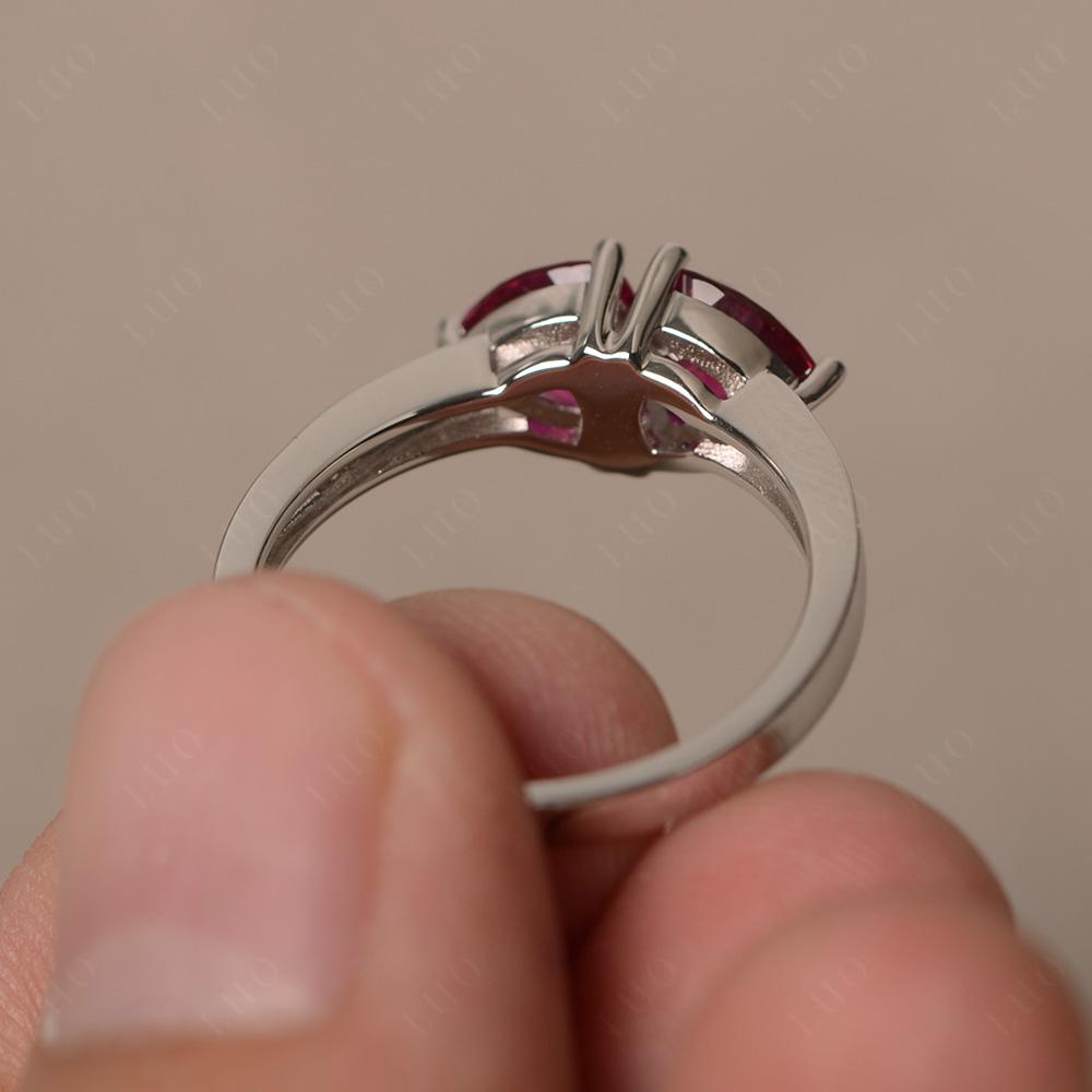 Trillion Cut Two Stone Ruby Ring - LUO Jewelry 
