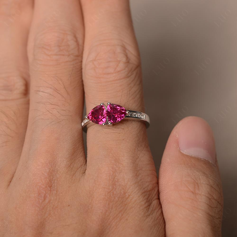 Trillion Cut Two Stone Ruby Ring - LUO Jewelry 