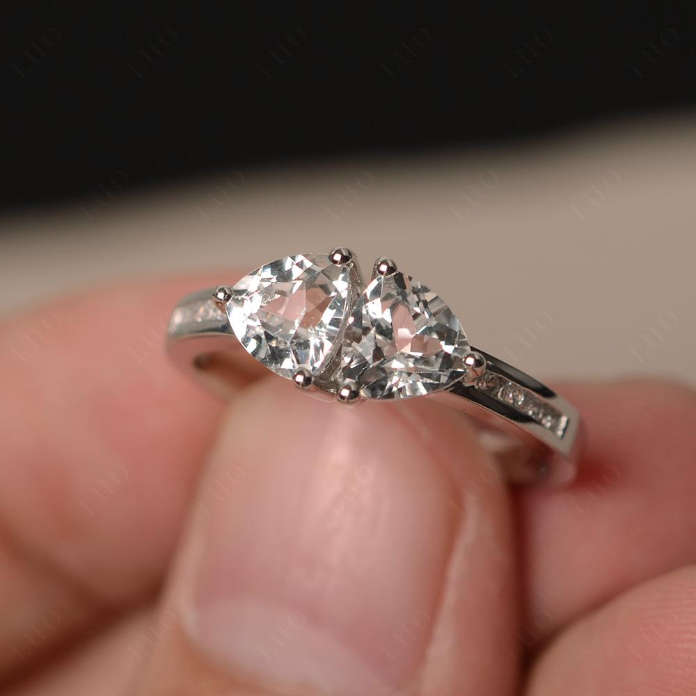 Trillion Cut Two Stone White Topaz Ring - LUO Jewelry 