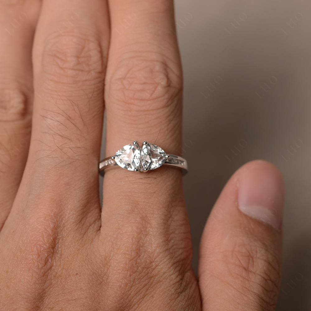 Trillion Cut Two Stone White Topaz Ring - LUO Jewelry 