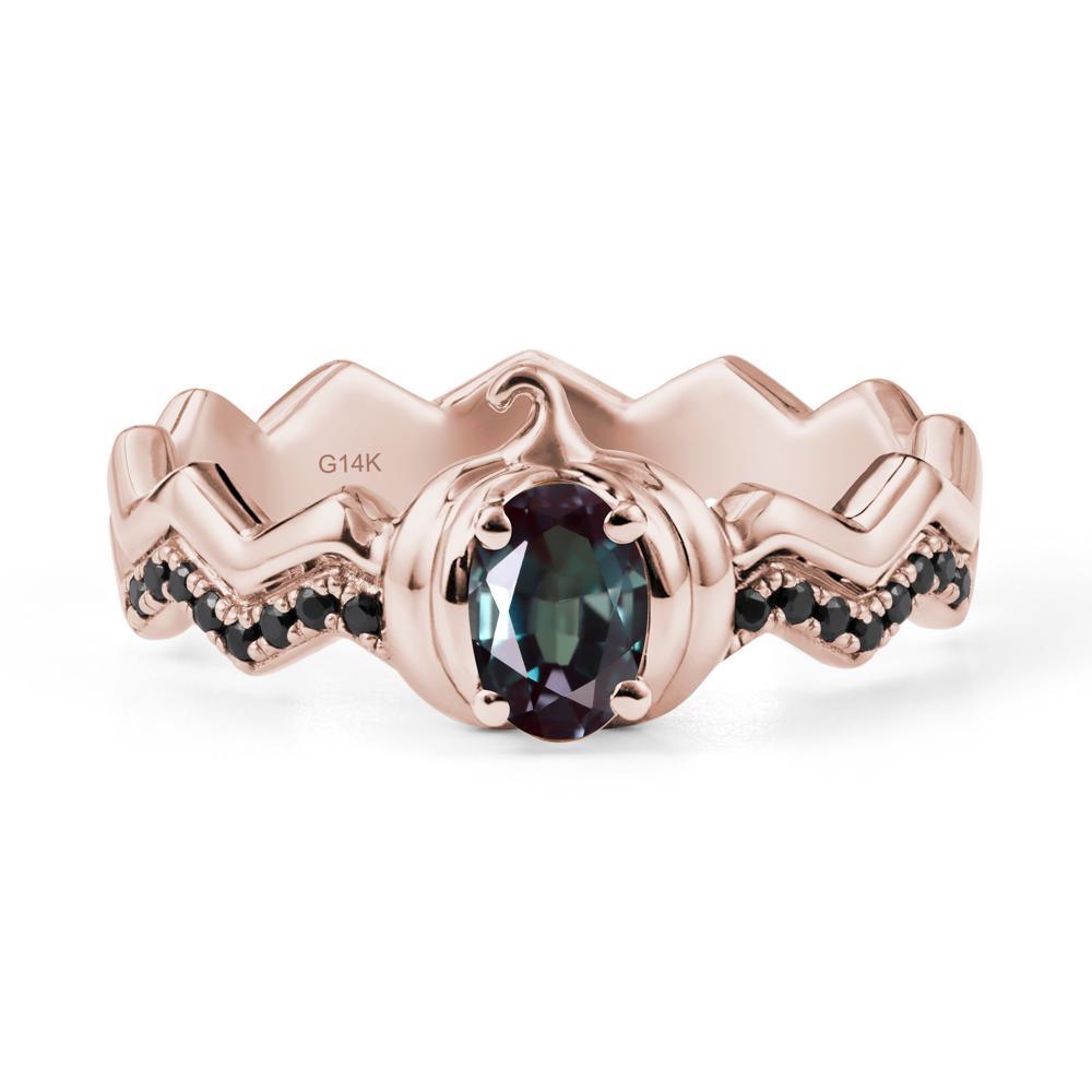 Oval Alexandrite and Black Spinel Pumpkin Ring - LUO Jewelry #metal_14k rose gold