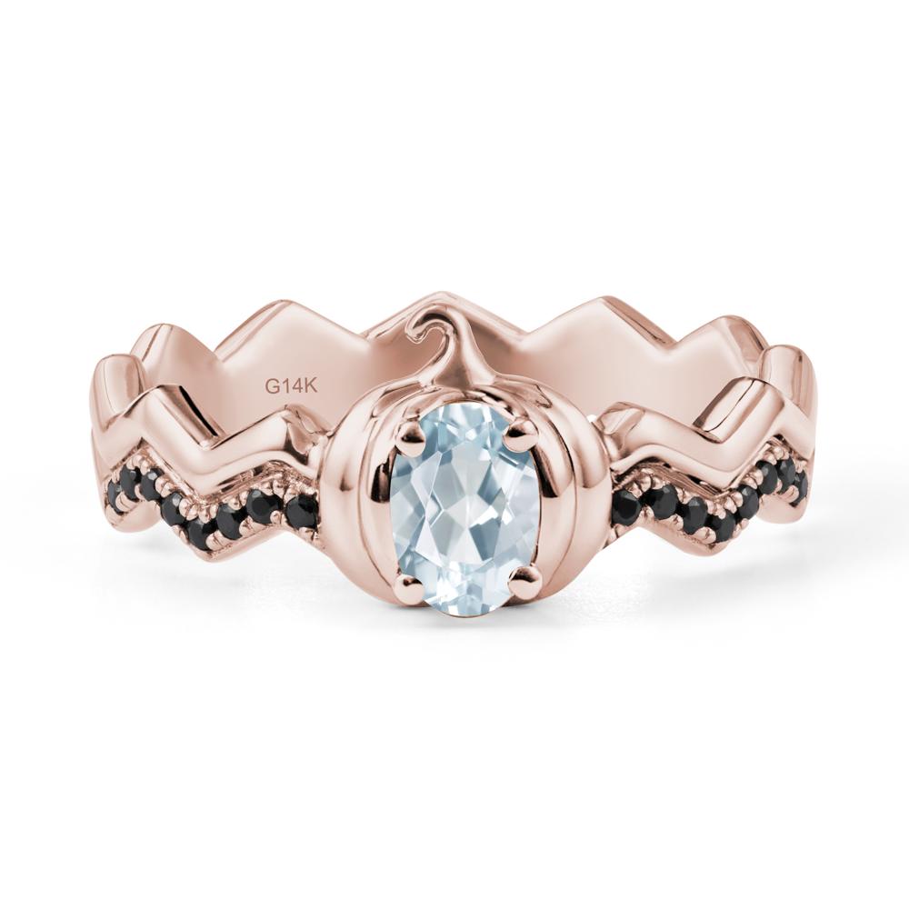 Oval Aquamarine and Black Spinel Pumpkin Ring - LUO Jewelry #metal_14k rose gold