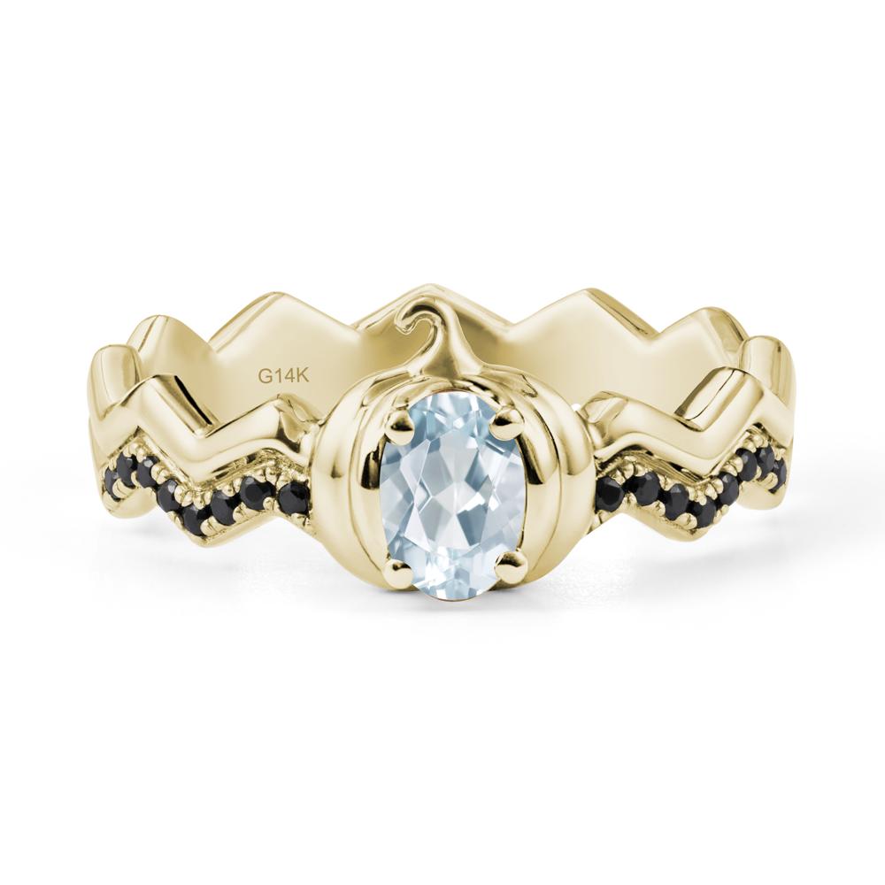 Oval Aquamarine and Black Spinel Pumpkin Ring - LUO Jewelry #metal_14k yellow gold