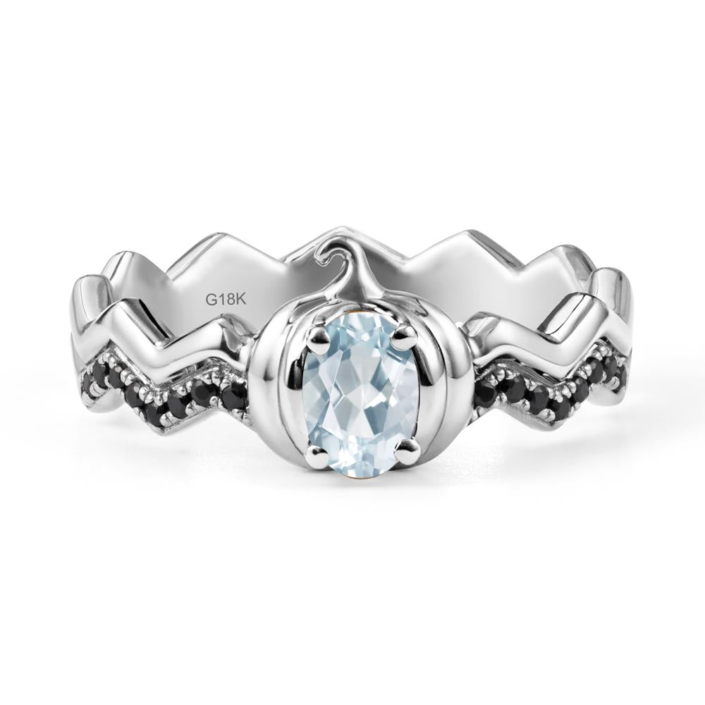 Oval Aquamarine and Black Spinel Pumpkin Ring - LUO Jewelry #metal_18k white gold