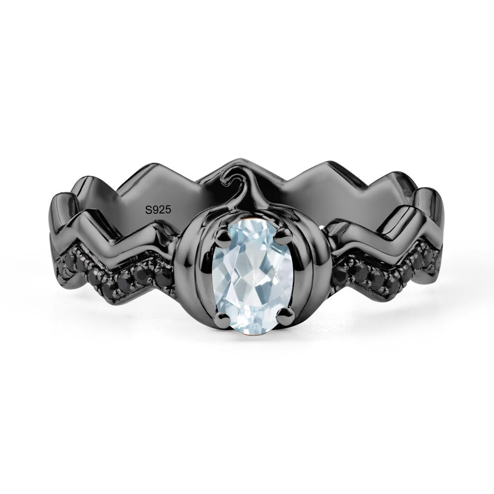 Oval Aquamarine and Black Spinel Pumpkin Ring - LUO Jewelry #metal_black finish sterling silver