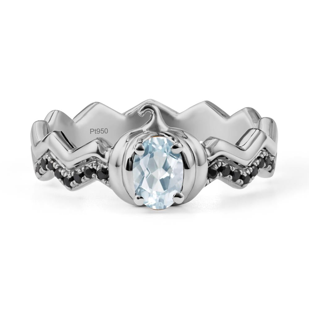 Oval Aquamarine and Black Spinel Pumpkin Ring - LUO Jewelry #metal_platinum
