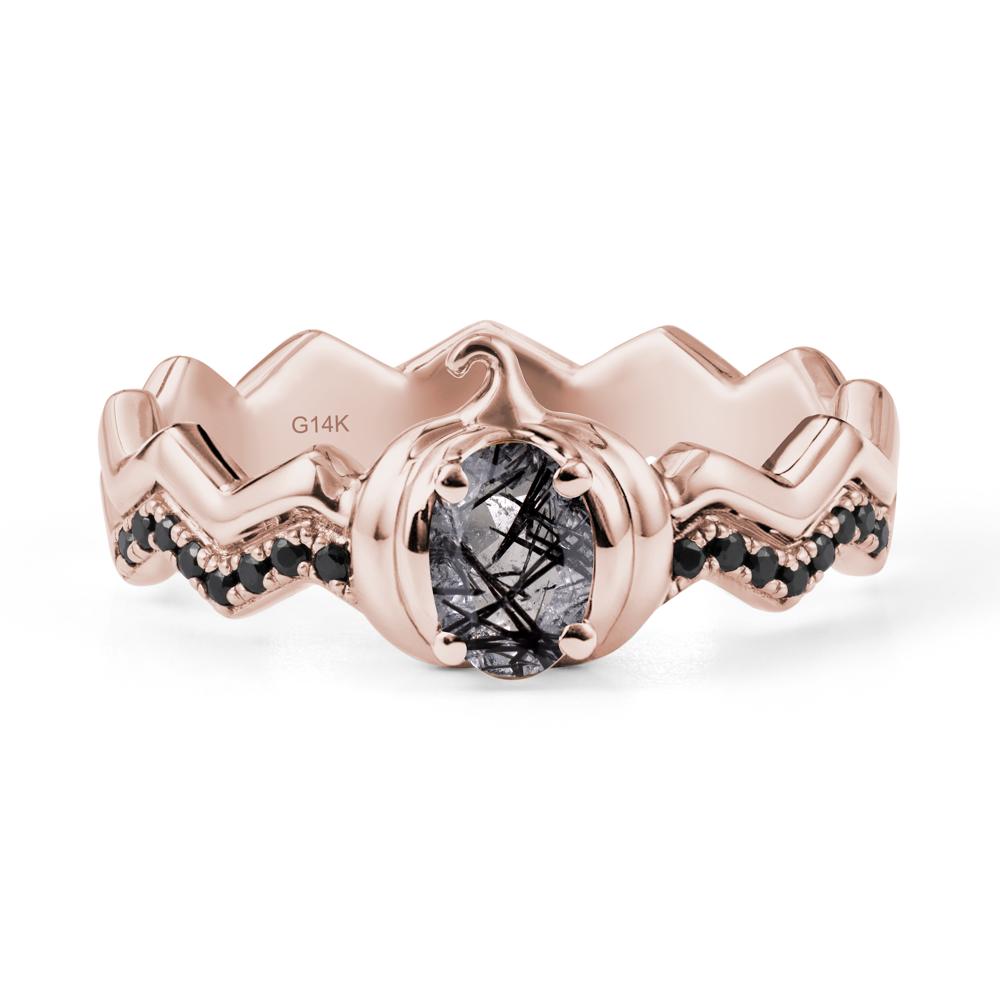 Halloween Pumpkin Black Rutilated Quartz and Black Spinel Ring - LUO Jewelry #metal_14k rose gold
