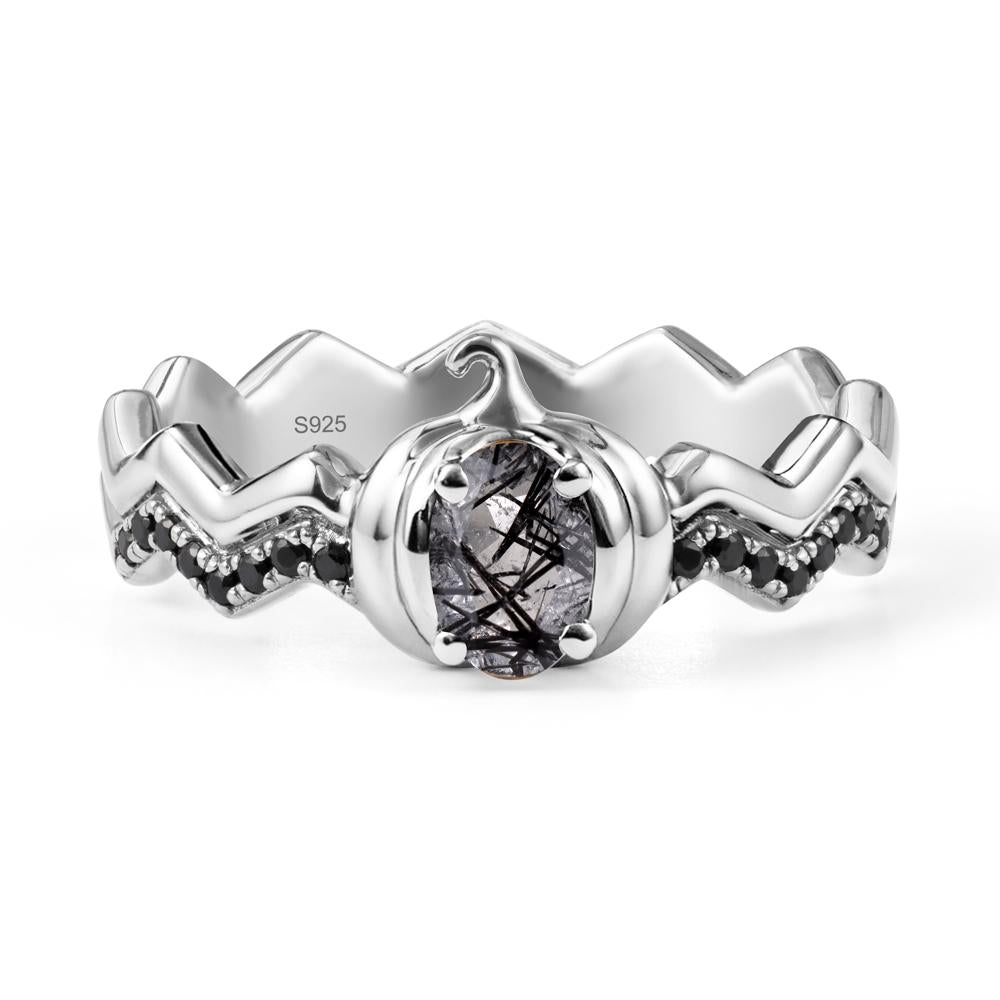 Halloween Pumpkin Black Rutilated Quartz and Black Spinel Ring - LUO Jewelry #metal_sterling silver