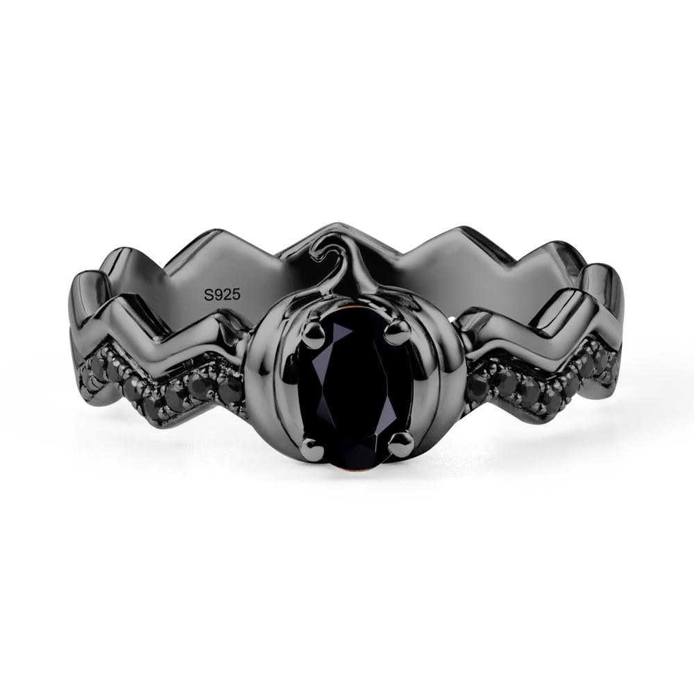 Oval Black Spinel Pumpkin Ring - LUO Jewelry #metal_black finish sterling silver